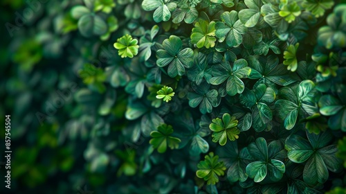 This image showcases a dense patch of green clovers symbolizing Irish culture, luck and nature's greenery, creating a rich and lush natural scene filled with leafy textures.