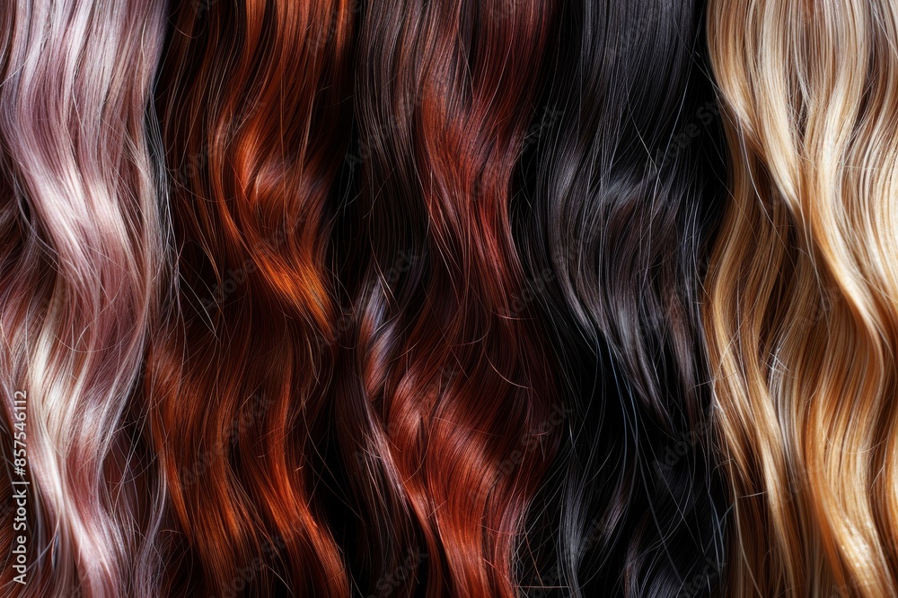 Fototapeta premium Shiny, natural hair extensions in various colors