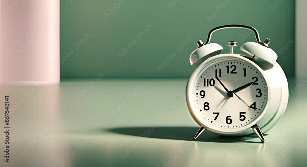Antique alarm clock on the floor on a sage green background Antique alarm clock on the floor on a sage green background