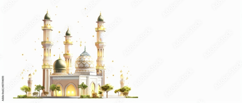 Obraz premium Miniature of Beautiful Mosque in 3D Rendering Isolated Background