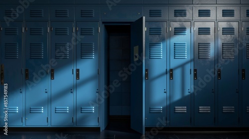 Blue Locker Room with Open Locker, Generative AI photo