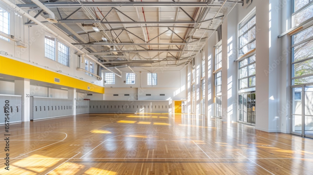 Modern Indoor Gymnasium with Wooden Flooring, Generative AI Modern Indoor Gymnasium with Wooden Flooring, Generative AI