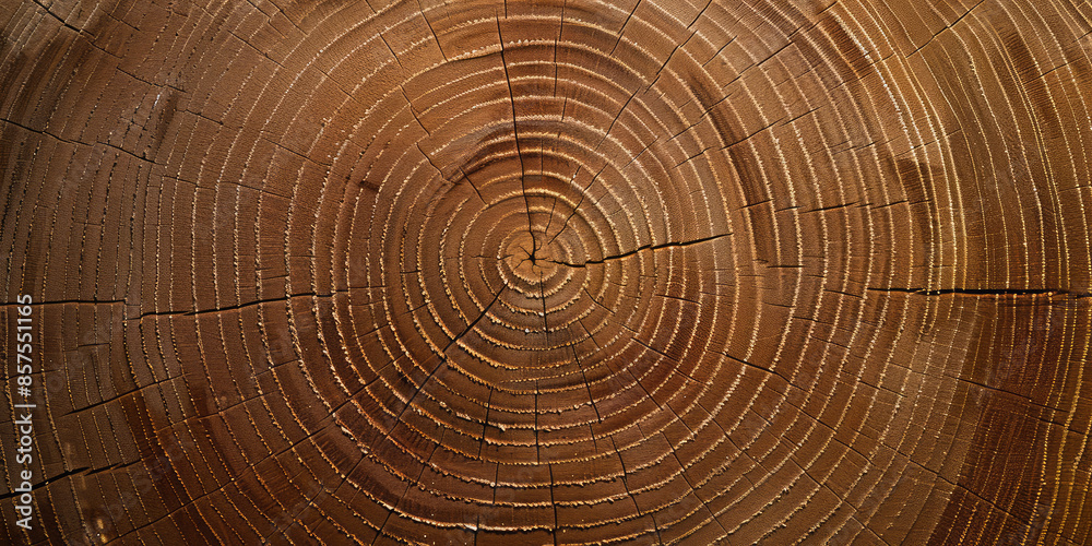Fototapeta premium Cut wood background. Detailed texture of a felled tree trunk or stump. Rough organic tree rings with end grain.