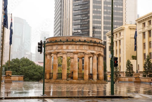 Anzac square war memorial in Brisbane on a rainy day