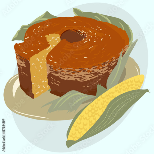 Bolo de milho cremoso assado na palha, típico de festa junina brasileira