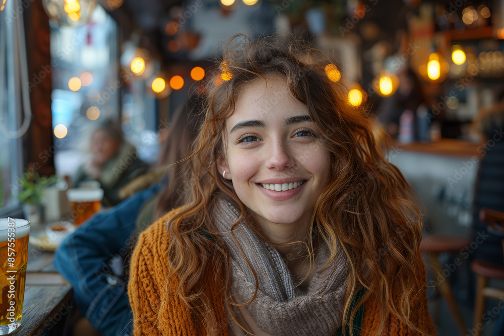 Obraz premium Friends laughing together at a café, enjoying each other's company. Concept of friendship and joy. Generative Ai.