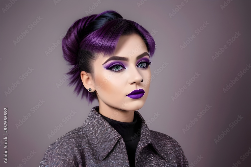 beautiful young woman Confident female with bold personality and cool attitude. edgy, wearing fashionable purple hair, makeup and clothes with a trendy hairstyle, Stylish, Chic, Modern, Vibrant beautiful young woman Confident female with bold personality and cool attitude. edgy, wearing fashionable purple hair, makeup and clothes with a trendy hairstyle, Stylish, Chic, Modern, Vibrant