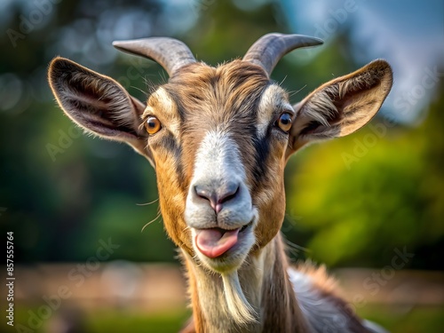 Goat Sticking Its Tongue Out, Looking Funny And Playful. photo