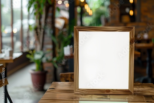 White blank restaurant menu sign on a table