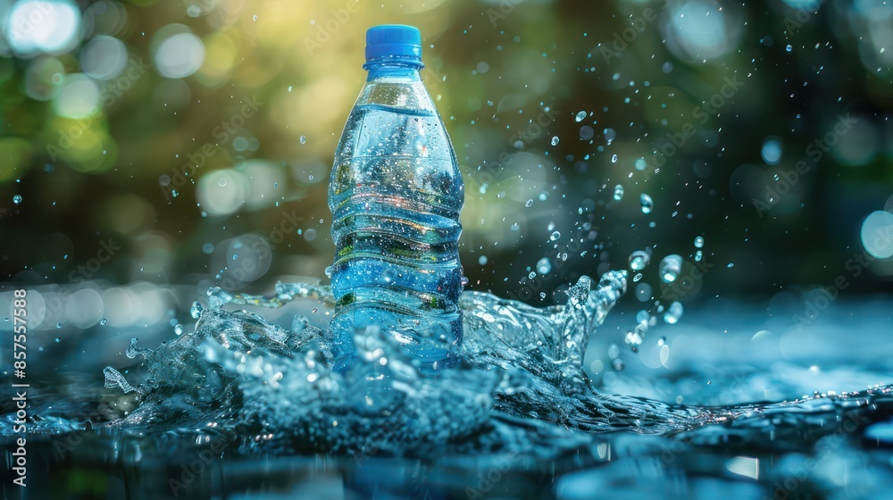 Bottle of water splash on a blue background Bottle of water splash on a blue background