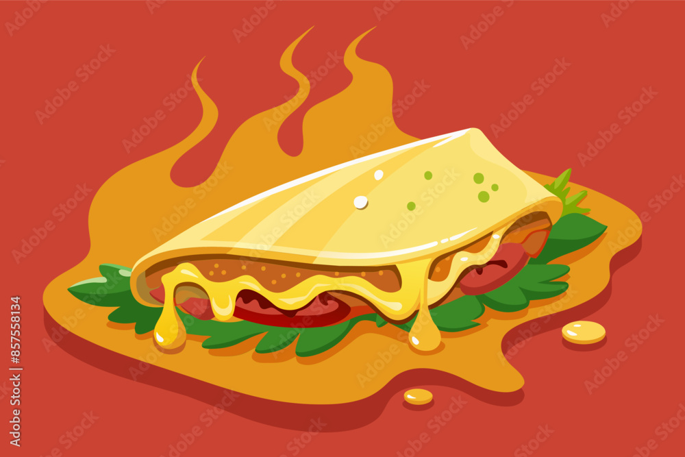 A cartoon taco with cheese and sauce, a delicious Mexican dish.
