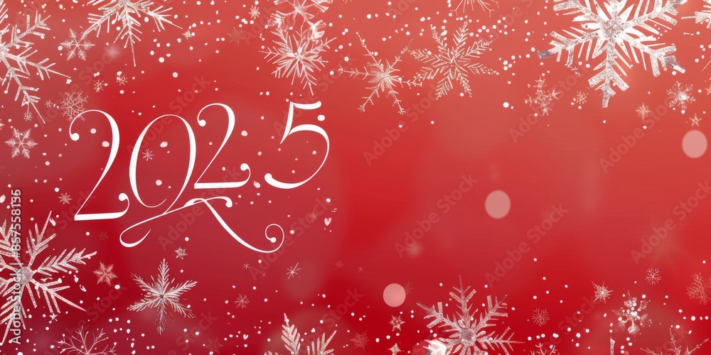 A merry and festive New Year background for 2025 featuring snowflakes on a red backdrop. Perfect for parties, invitations, promotions, and decorations, designed to bring joy and cheer A merry and festive New Year background for 2025 featuring snowflakes on a red backdrop. Perfect for parties, invitations, promotions, and decorations, designed to bring joy and cheer