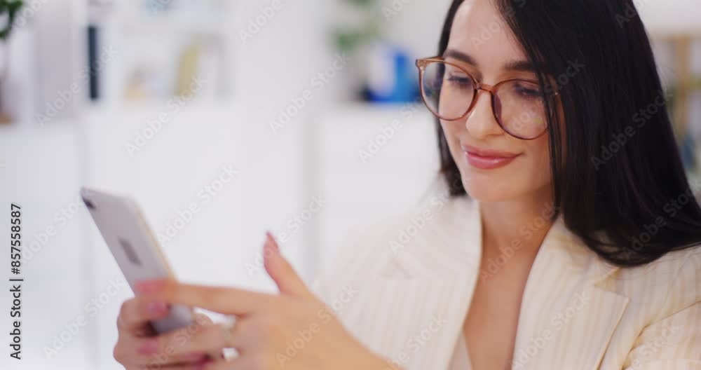 Happy Woman Browsing Social Media and Internet on Smartphone Happy Woman Browsing Social Media and Internet on Smartphone
