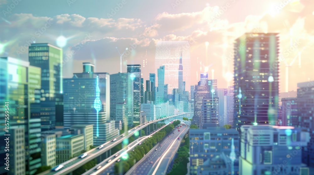 Fototapeta premium Futuristic smart city view with skyscrapers