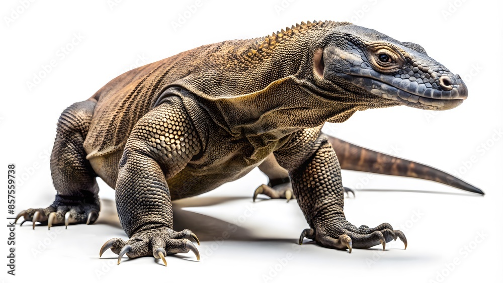 A Large Komodo Dragon Isolated On A White Background. A Large Komodo Dragon Isolated On A White Background.