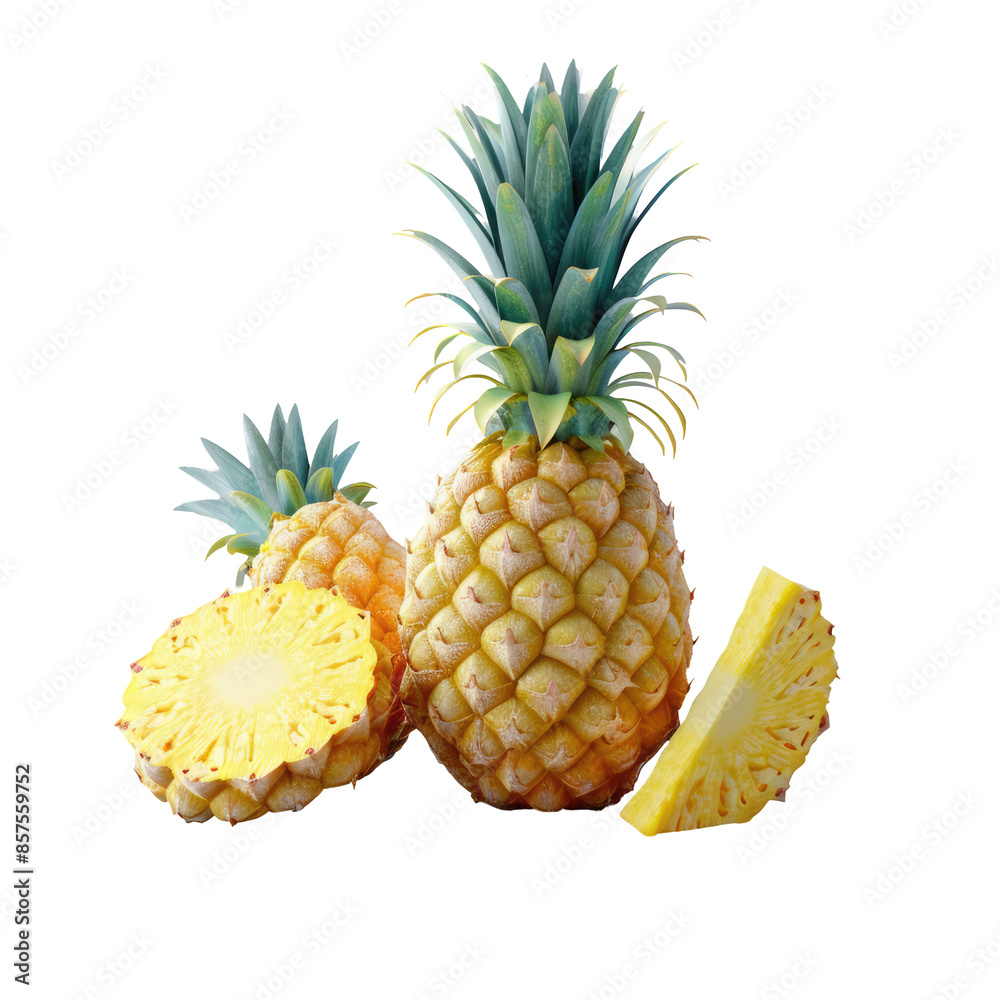 Clipping Path for Fresh Pineapple and Slice on transparent background Clipping Path for Fresh Pineapple and Slice on transparent background