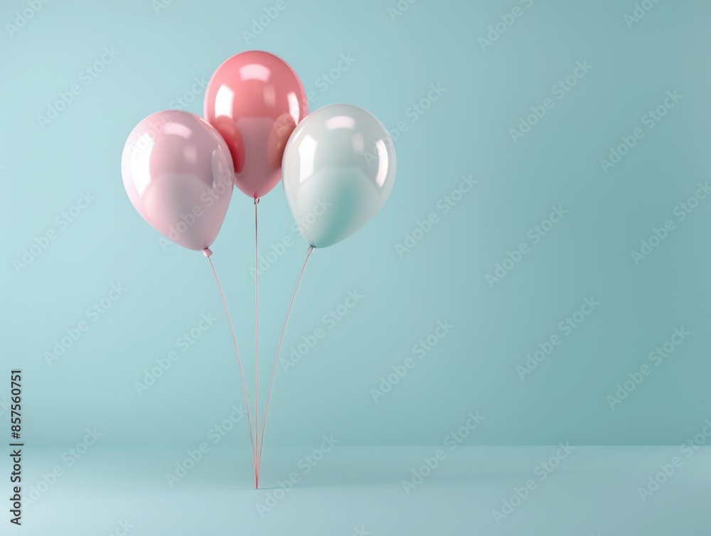 Three pastel balloons in pink and blue against a light blue background. Perfect for celebrations and special occasions. Three pastel balloons in pink and blue against a light blue background. Perfect for celebrations and special occasions.