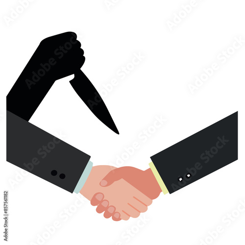 Illustration two hands handsake with a shadow of one hand holding a knife vector