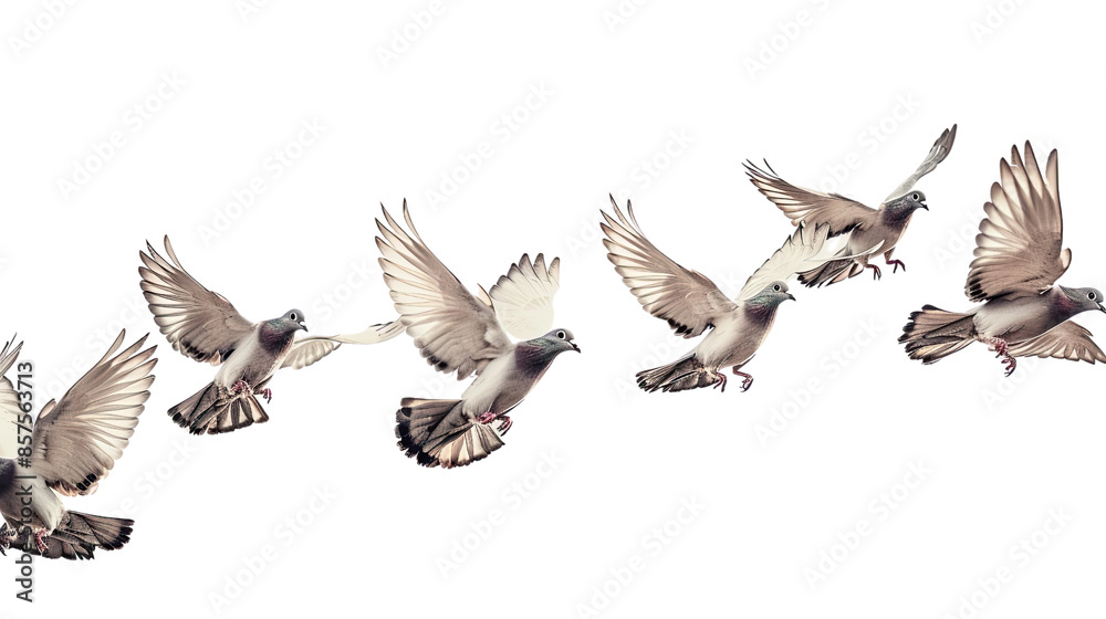 Obraz premium Pigeons in flight on a transparent background