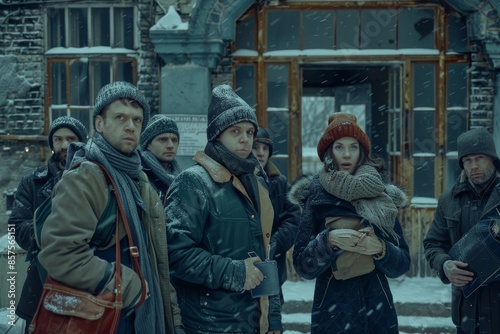 Unidentified people on the street in Kharkiv, Ukraine