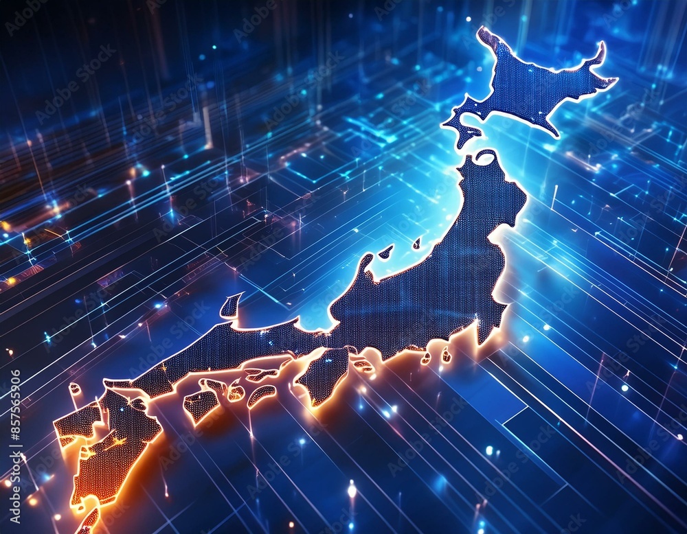 日本の地図を3Dプロジェクション化したイラスト 日本の地図を3Dプロジェクション化したイラスト