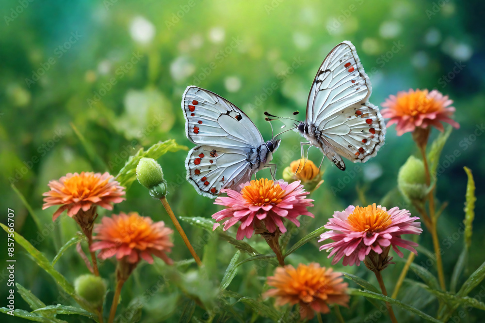 Fototapeta premium beautifull butterfly on flower in nature landscape background
