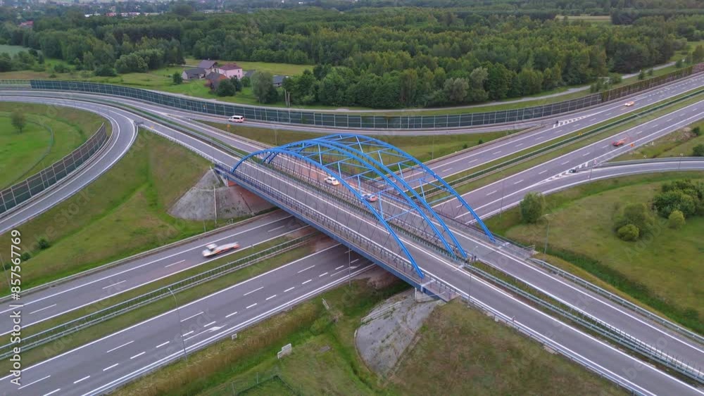 Aerial view of highway in Poland, Europe. Bridge over the highway. Transportation or travel concept Aerial view of highway in Poland, Europe. Bridge over the highway. Transportation or travel concept