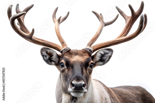 A Majestic Reindeer With Large Antlers Isolated On A White Background