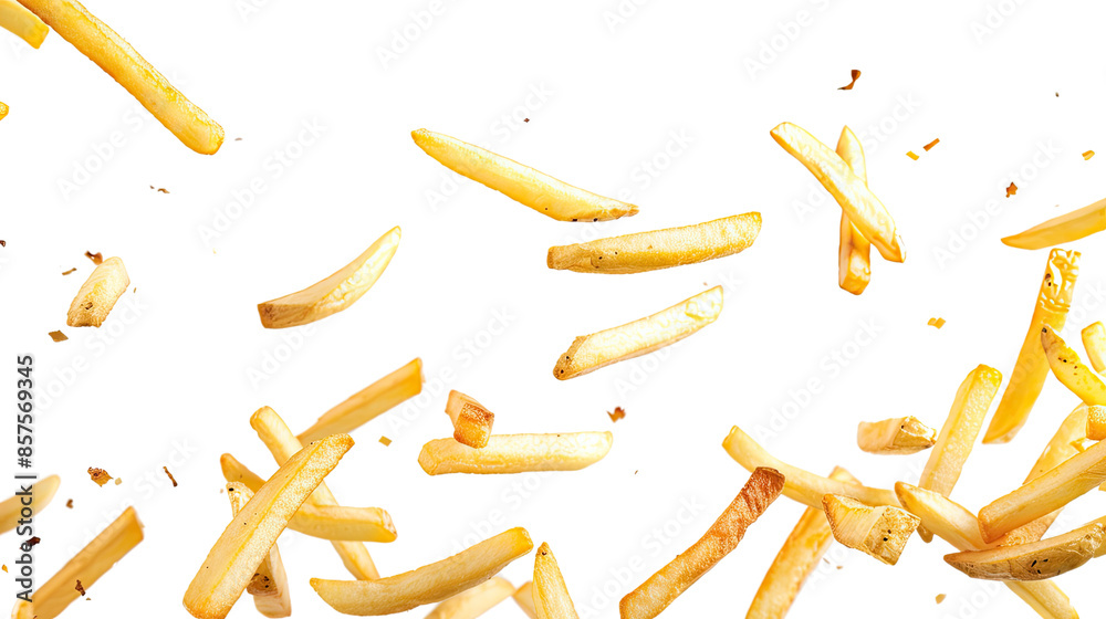 Fototapeta premium French fries flying on a transparent background