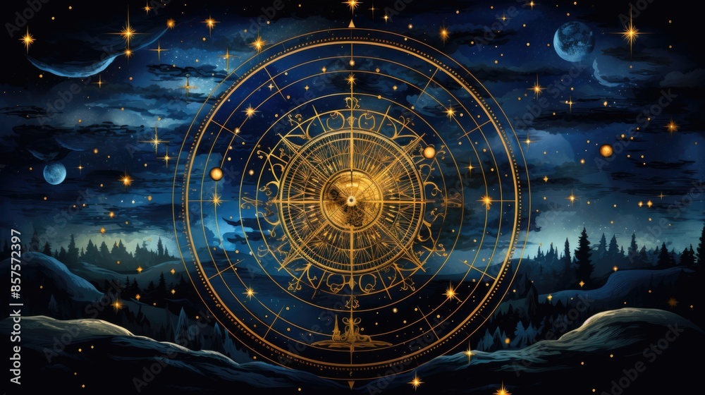 Cosmic Harmony: Serene Night Sky with Glowing Astrological Symbols and Constellations on Deep Blue Background. Cosmic Harmony: Serene Night Sky with Glowing Astrological Symbols and Constellations on Deep Blue Background.