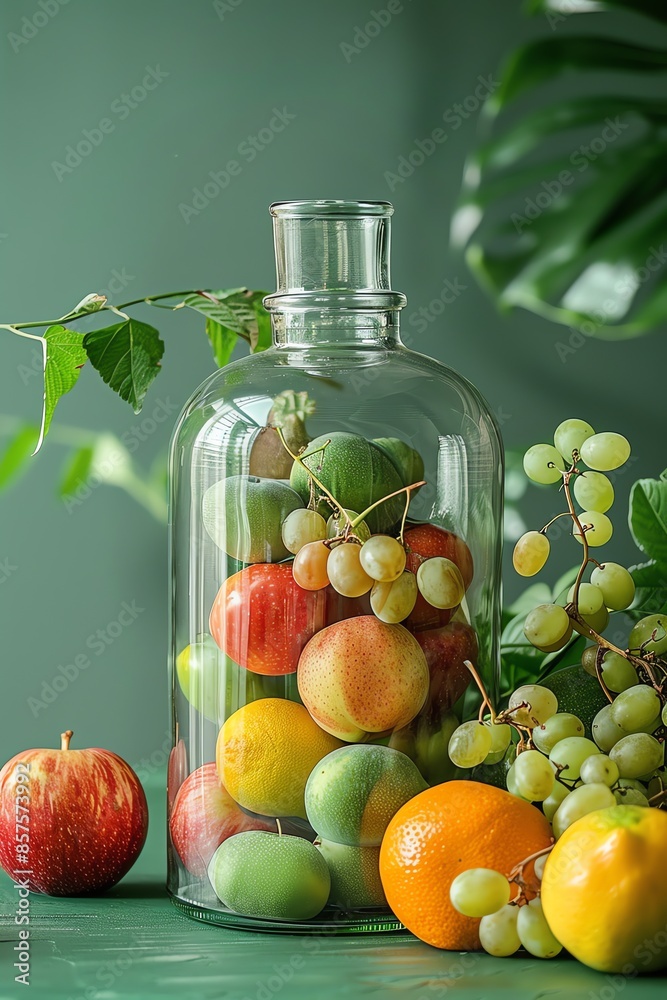 Fresh fruits still life in a clear glass container Fresh fruits still life in a clear glass container