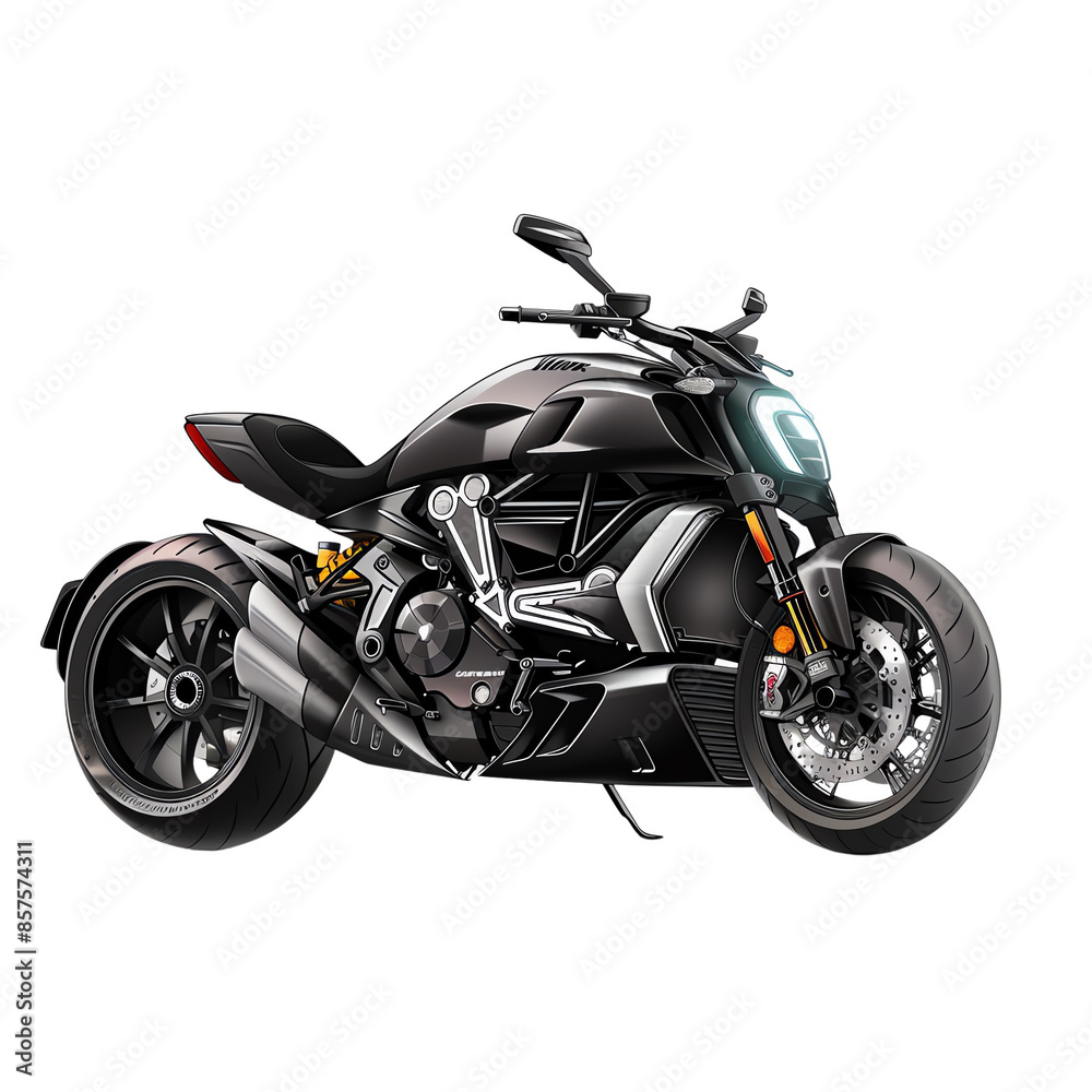 Sleek black modern motorcycle illustration with detailed design elements and aerodynamic structure, perfect for automotive and sports themes. Sleek black modern motorcycle illustration with detailed design elements and aerodynamic structure, perfect for automotive and sports themes.