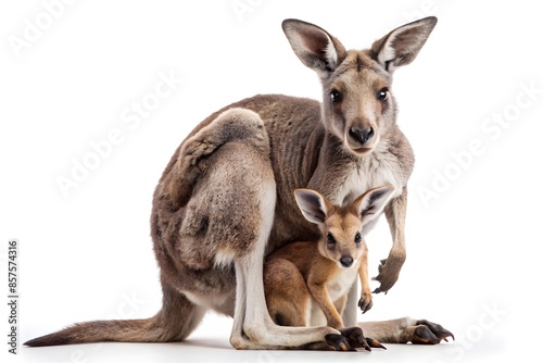 A Kangaroo And Her Joey Isolated On A White Background