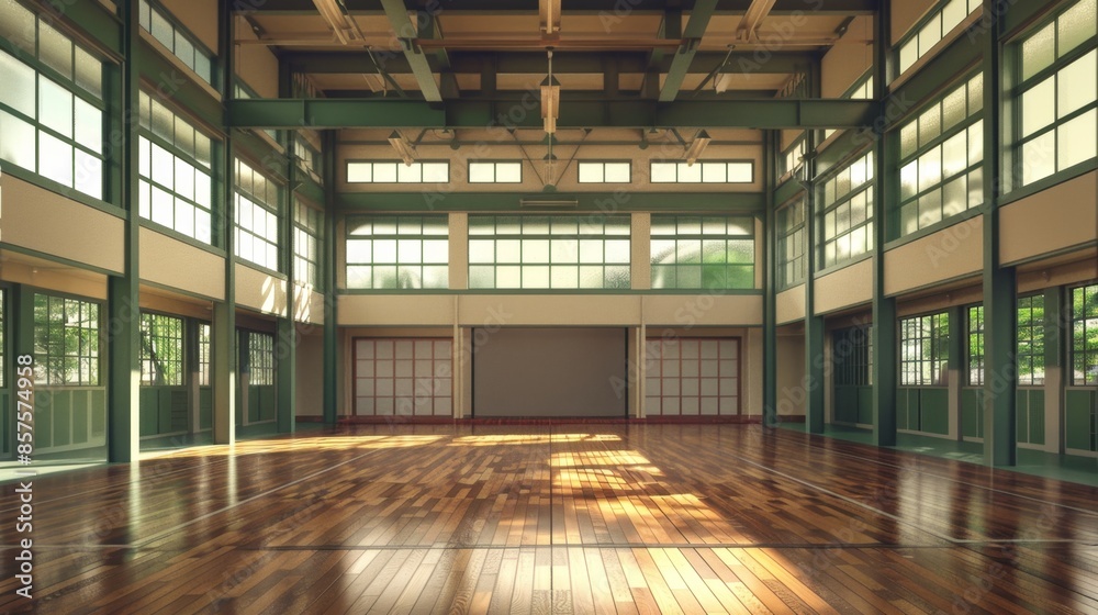 Spacious Modern Indoor Sports Hall with Large Windows, Generative AI Spacious Modern Indoor Sports Hall with Large Windows, Generative AI