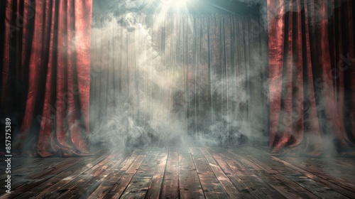 A red curtain with smoke coming out of it. Generate AI image