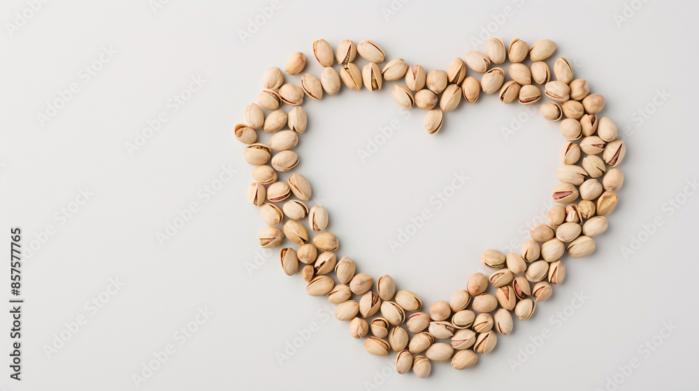 Heart shape made of pistachios on a white background. Heart shape made of pistachios on a white background.