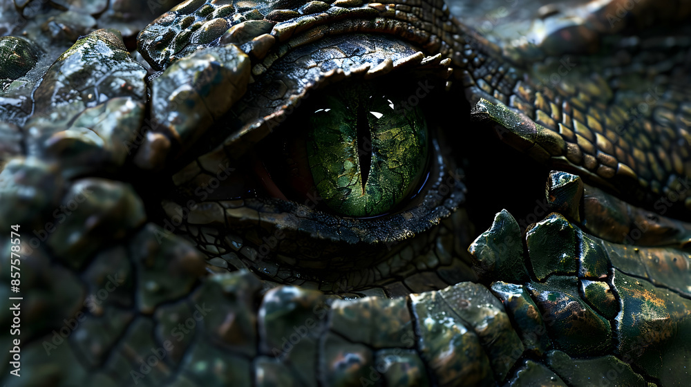 Fototapeta premium A crocodile's eye through a ripped hole