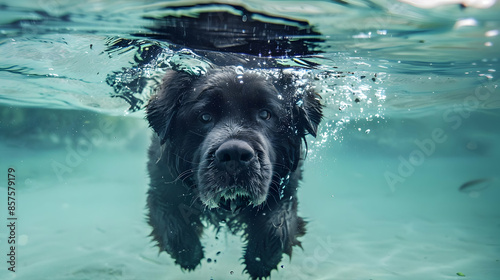 A Newfoundland dog swimming