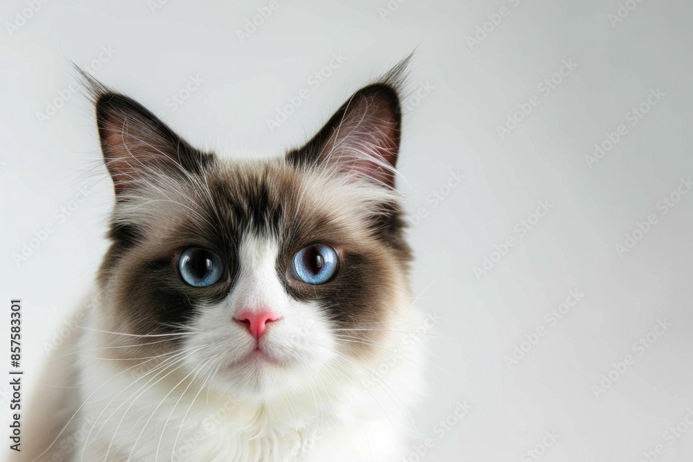 Adorable Ragdoll Cat with striking blue eyes posing elegantly against a ...