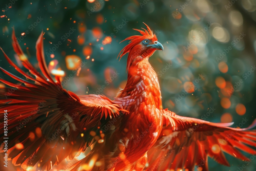 Red bird spreading wings in flight with tail up in nature beauty and freedom of flight concept Red bird spreading wings in flight with tail up in nature beauty and freedom of flight concept
