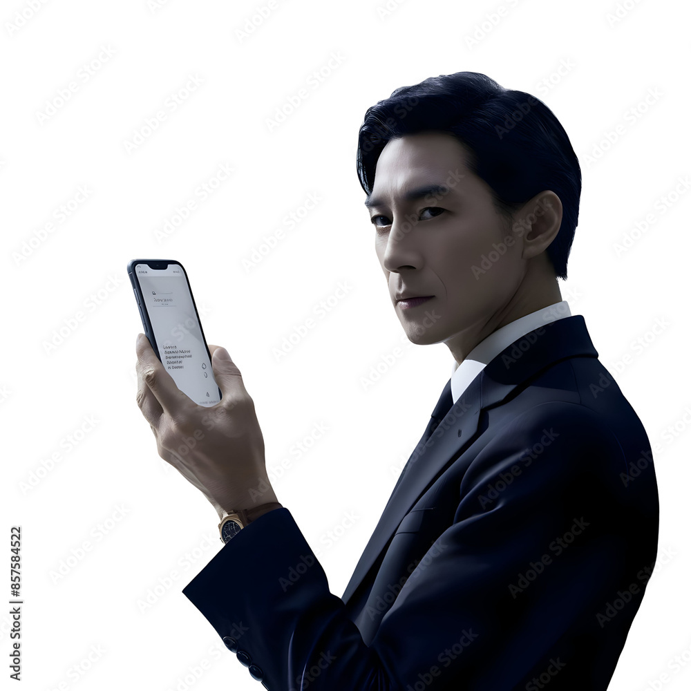 BussinessMan han hold a mobile on white background BussinessMan han hold a mobile on white background