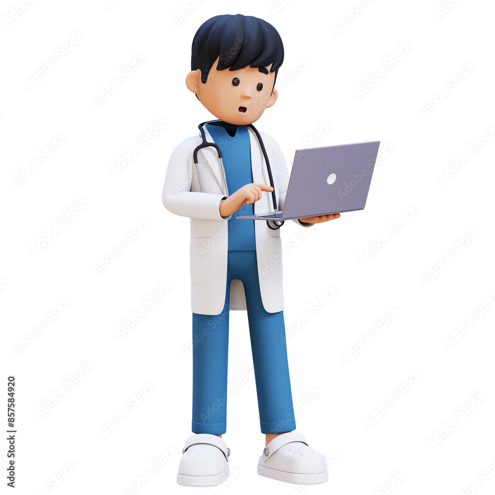 3D Doctor Character Working on a Laptop. Suitable for Medical content 3D Doctor Character Working on a Laptop. Suitable for Medical content