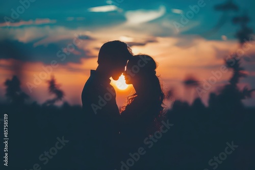 silhouette of couple in love at sunset romantic relationship concept outdoor photography