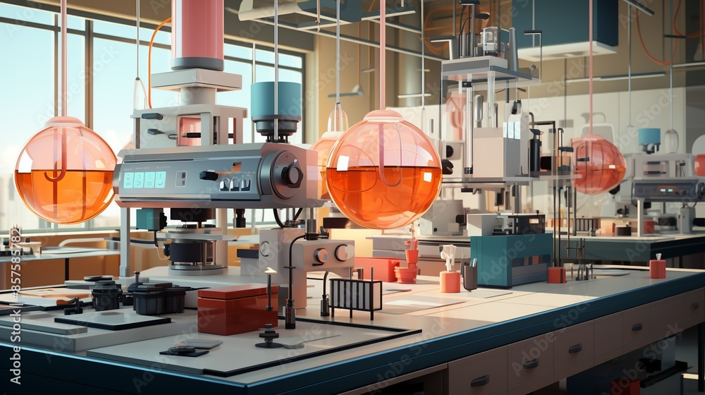 Photo & Art Print A paper collage of a biotechnological lab scene with ...