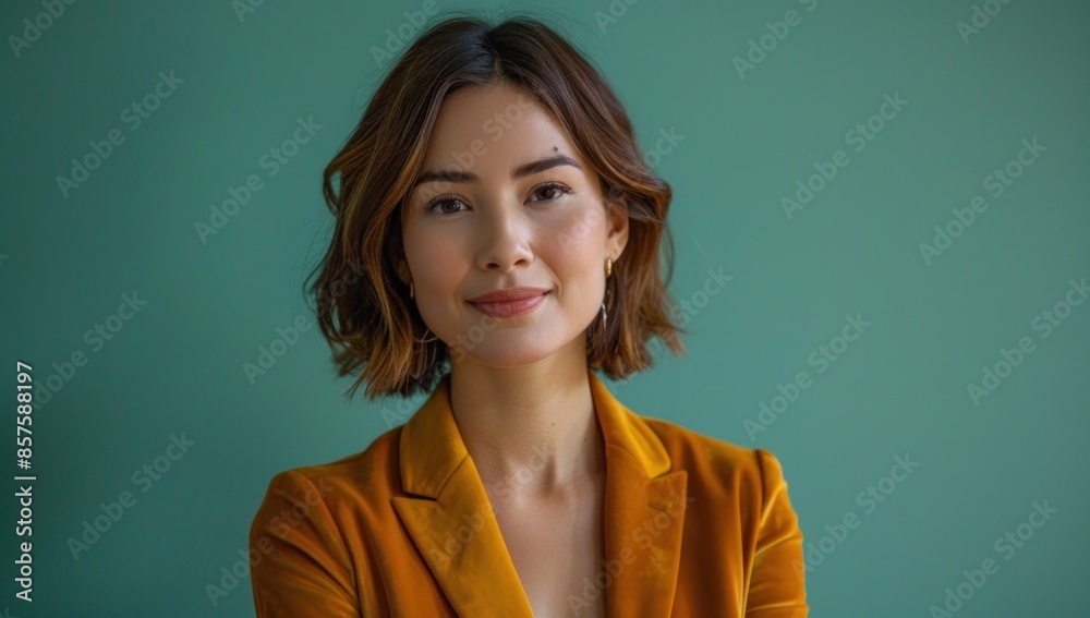 Commanding the spotlight, the 35-year-old entrepreneur captivates with her product display Commanding the spotlight, the 35-year-old entrepreneur captivates with her product display