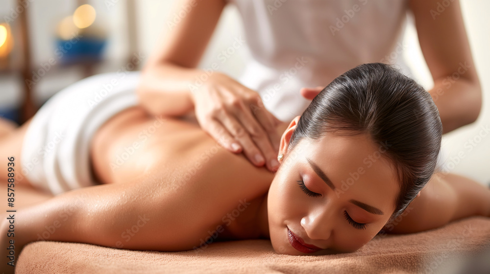 エステの施術を受ける若いアジア人女性 エステの施術を受ける若いアジア人女性