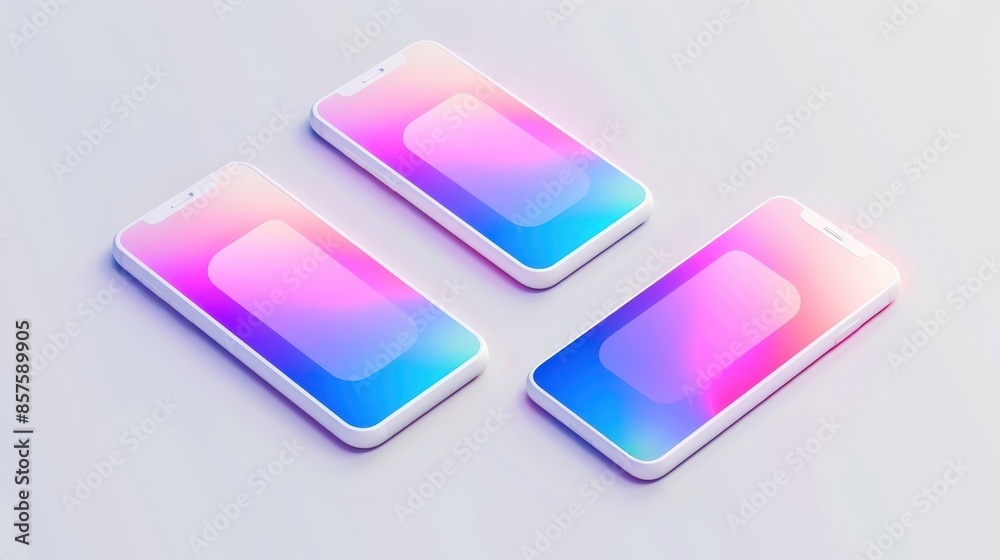 Cell phones with a blue and pink background. Generate AI image Cell phones with a blue and pink background. Generate AI image