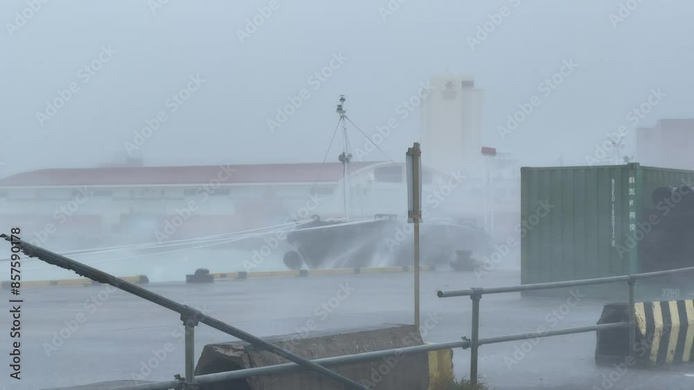 Raging Wind And Spray As Hurricane Lashes Port - Muifa Raging Wind And Spray As Hurricane Lashes Port - Muifa