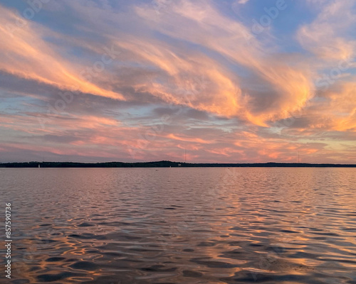 Colorful Cloudscape Sunset over Lake Mendota on the Boat photo