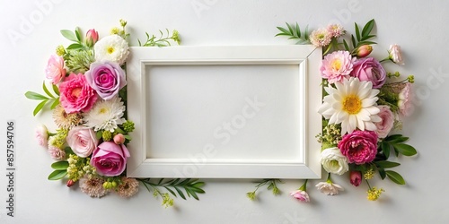 White rectangular frame adorned with Mother's Day flowers, Mother's Day, flowers, white frame, floral arrangement, gift photo